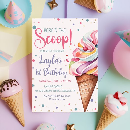 Hier ist die Schotteneis-Creme, 1. Geburtstag Einladung