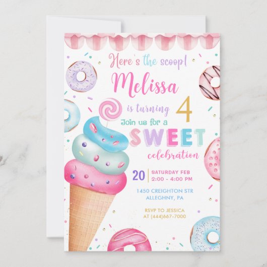 Hier ist die Schotteneis-Creme Donut zum Geburtsta Einladung (Vorderseite)