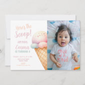 Hier ist die Schotterpastel Pink Ice Cream Geburts Einladung (Vorderseite)