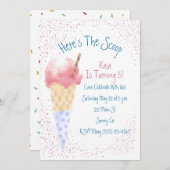 Hier ist die "Scoop Birthday Invitation" Einladung (Vorne/Hinten)