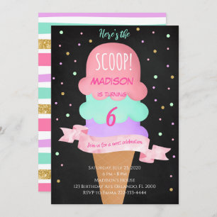 Hier ist die Scoop Black Ice Cream Birthday Invite Einladung