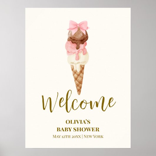 Hier ist die Scoop Bow Ice Cream Baby Dusche Willk Poster (Vorne)
