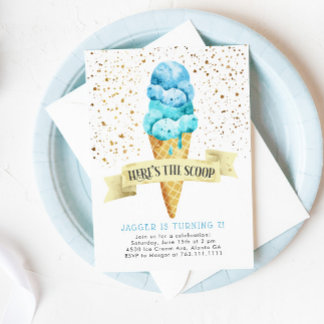 Hier ist die Scoop Boy Ice Cream Birthday Party Einladung