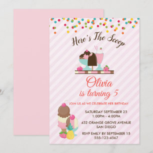 Hier ist die Scoop Eiscreme & Konfetti Geburtstag Einladung