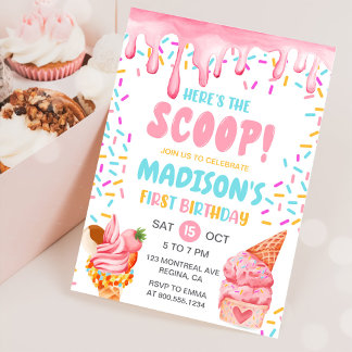 Hier ist die Scoop Girls Ice Cream 1. Geburtstag Einladung