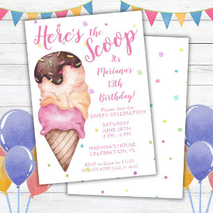 Hier ist die Scoop Girls Ice Cream Birthday Invita Einladung