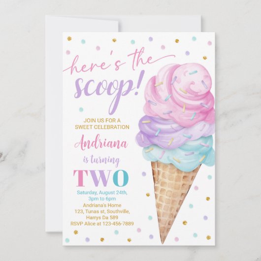 Hier ist die Scoop Girls Ice Cream Zweiten Geburts Einladung (Vorderseite)