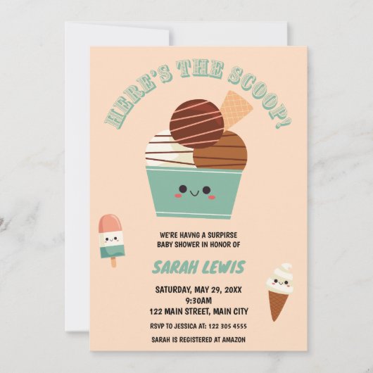 Hier ist die Scoop Ice Cream Baby Dusche Einladung (Vorderseite)