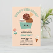 Hier ist die Scoop Ice Cream Baby Dusche Einladung (Stehend Vorderseite)