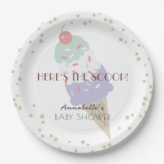 Hier ist die Scoop Ice Cream Baby Shower Lila Pappteller (Vorderseite)