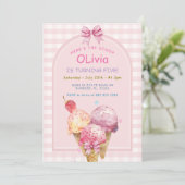 Hier ist die Scoop Ice Cream Birthday Party Einladung (Stehend Vorderseite)