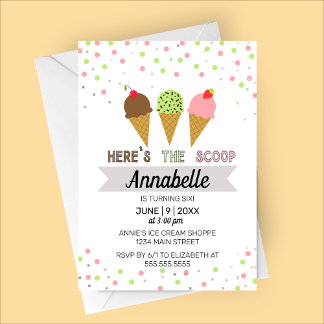 Hier ist die Scoop Ice Cream Birthday Party Einladung