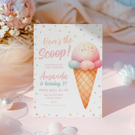 Hier ist die Scoop Ice Cream Birthday Party Einladung