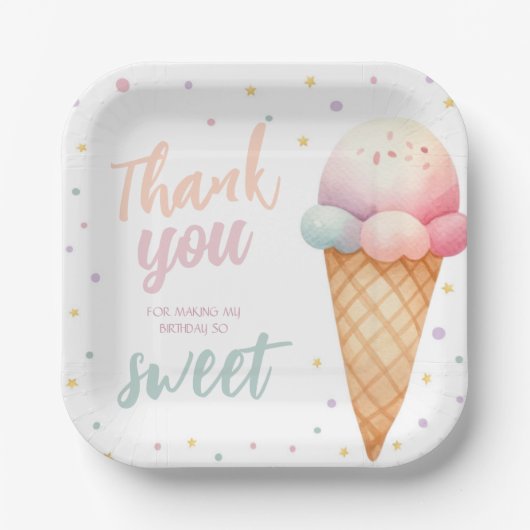 Hier ist die Scoop Ice Cream Birthday Party Pappteller (Vorderseite)