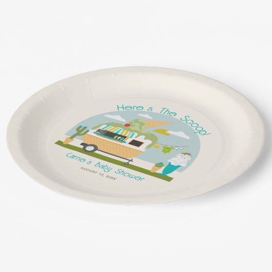 Hier ist die Scoop Ice Cream Camper Boy Baby Showe Pappteller (Schrägansicht)