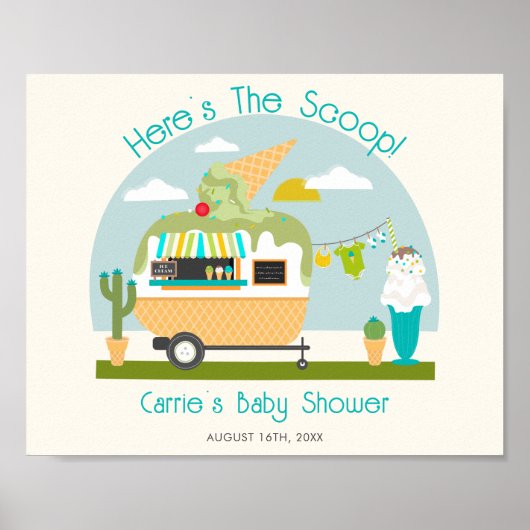Hier ist die Scoop Ice Cream Camper Boy Baby Showe Poster (Vorne)