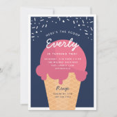 Hier ist die Scoop Ice Cream Cone Kid Birthday Par Einladung (Vorderseite)