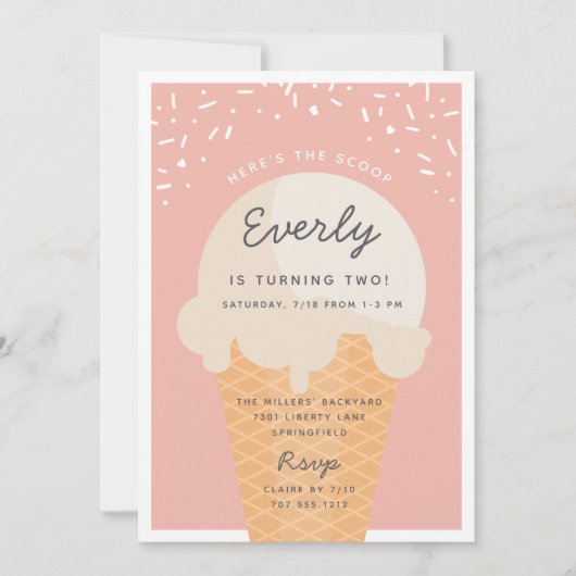 Hier ist die Scoop Ice Cream Cone Kid Birthday Par Einladung (Vorderseite)