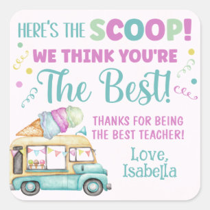 Hier ist die Scoop Ice Cream Danke Quadratischer Aufkleber