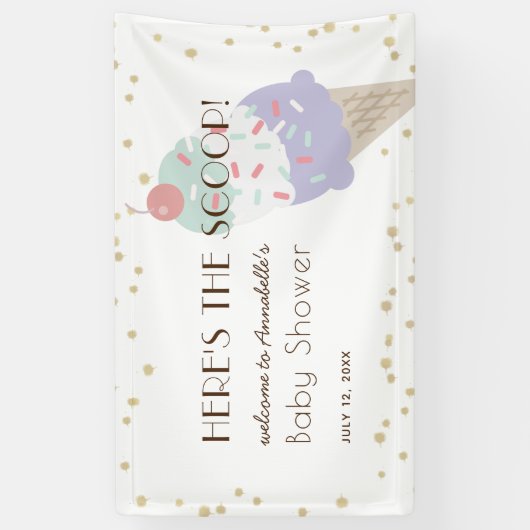Hier ist die Scoop Ice Cream Lila Baby Shower Banner (Vertikal)