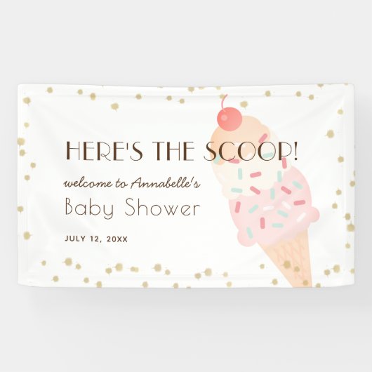 Hier ist die Scoop Ice Cream Pink Baby Dusche Banner (Horizontal)