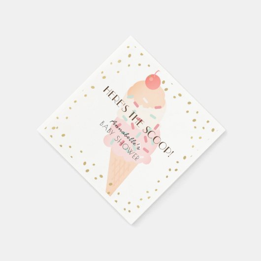 Hier ist die Scoop Ice Cream Pink Baby Dusche Serviette (Ecke)