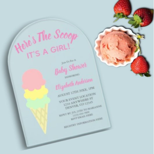 Hier ist die Scoop Ice Cream Summer Baby Dusche Acryleinladungen