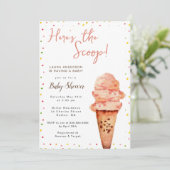 Hier ist die Scoop Ice Creme Baby Shower Einladung (Stehend Vorderseite)