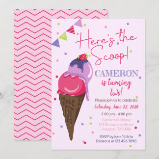 Hier ist die Scoop Ice Creme Birthday Party Einladung