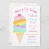 Hier ist die Scoop Rainbow Ice Cream Birthday Einladung (Vorne/Hinten)