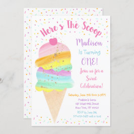 Hier ist die Scoop Rainbow Ice Cream Birthday Einladung