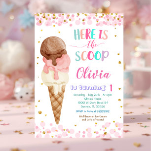 Hier ist die Scoops Cone Eiscreme-Geburtstagsfeier Einladung