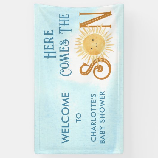 Hier ist die Son Baby Dusche willkommen Banner (Vertikal)