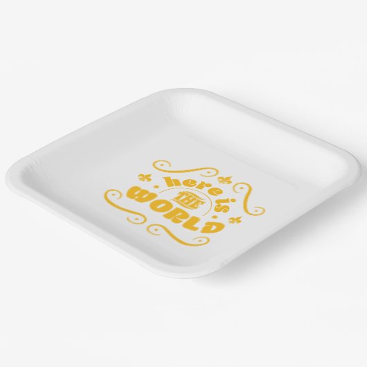 Hier ist die Welt Pappteller (Gewinkelt)