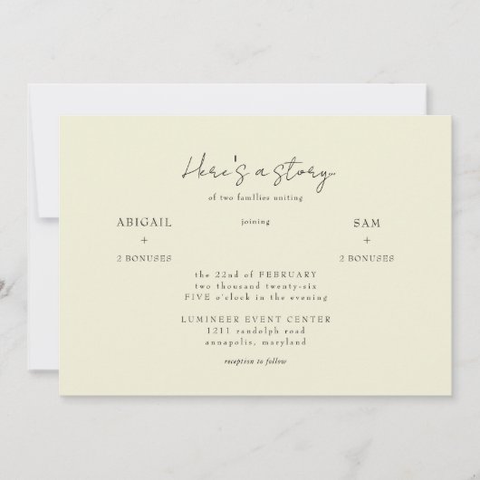 Hier ist eine Story Yellow Wedding Einladung (Vorderseite)