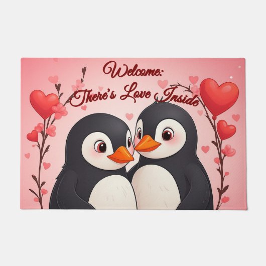 Hier ist Liebe drin: Pinguin-Liebe-Willkommensmatt Fußmatte (Vorderseite)