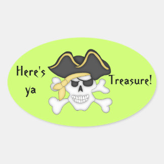 Hier ist ya Treasure!-Pirate Skull Ovaler Aufkleber