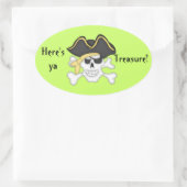 Hier ist ya Treasure!-Pirate Skull Ovaler Aufkleber (Tasche)