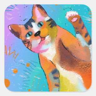 Hier Kitty Kitty Quadratischer Aufkleber