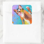 Hier Kitty Kitty Quadratischer Aufkleber (Tasche)