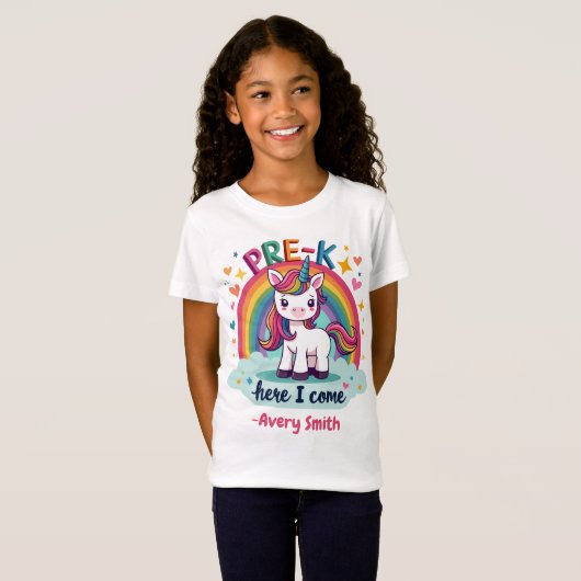 Hier komme ich zum Einhorn von Mädchen Kleinkinder T-Shirt (Vorne ganz)