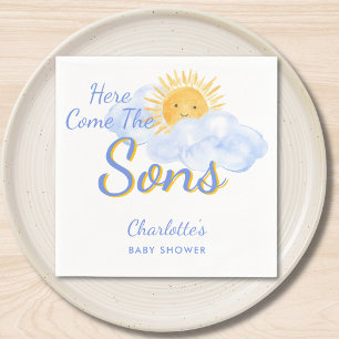 Hier kommen die Söhne Zwillings-Jungen-Baby-Party Serviette