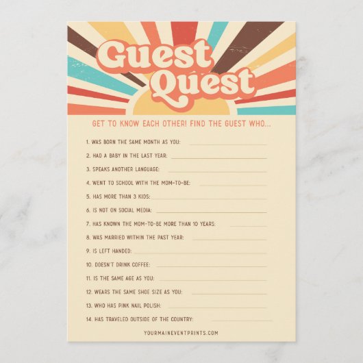 Hier kommen die Son Baby Shower Games Menükarte (Vorderseite)