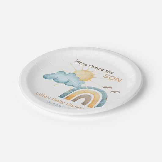 Hier kommen die Teller der Son Baby-Dusche (Schrägansicht)