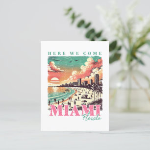 Hier kommen wir Miami Florida - Vintag Miami Beach Postkarte