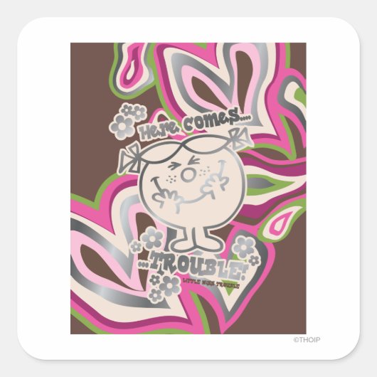Hier kommt Ärger | Neon Background Quadratischer Aufkleber (Vorderseite)