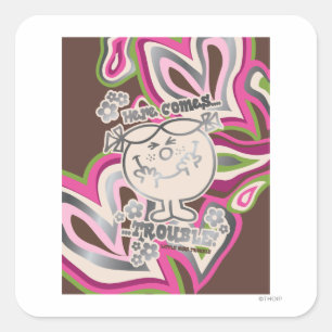 Hier kommt Ärger   Neon Background Quadratischer Aufkleber