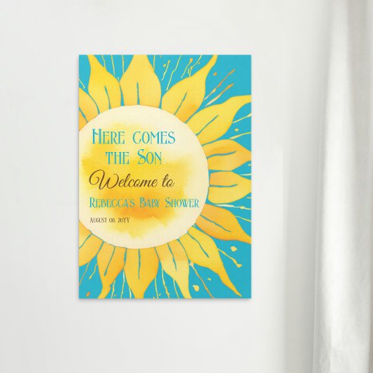 Hier kommt Boy Blue Sunshine Baby Dusche Willkomme Poster