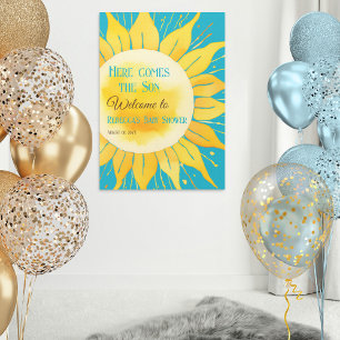 Hier kommt Boy Blue Sunshine Baby Dusche Willkomme Poster