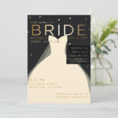 Hier kommt BRIDE Creme Black Gold Brautparty Einladung (Stehend Vorderseite)